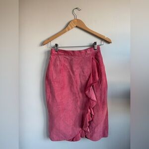 Elegant Suede Pink Ruffle Skirt